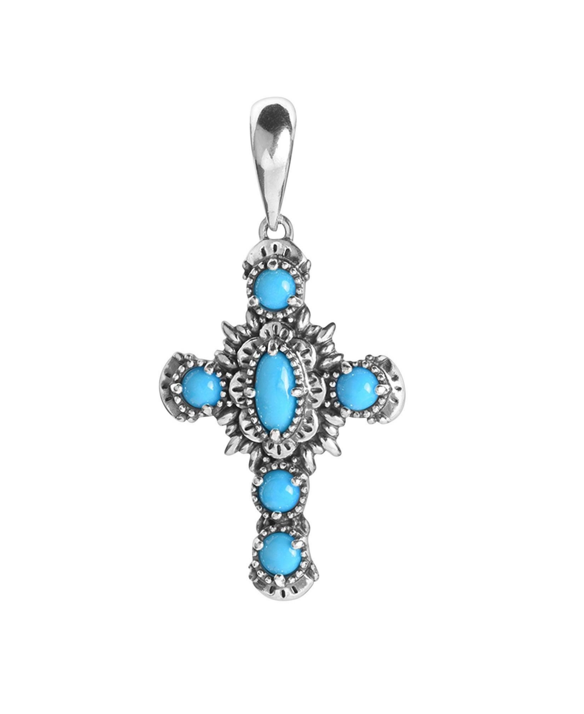 Sterling Blue Turquoise Gemstone Cross Pendant Enhancer - Blue turquoise