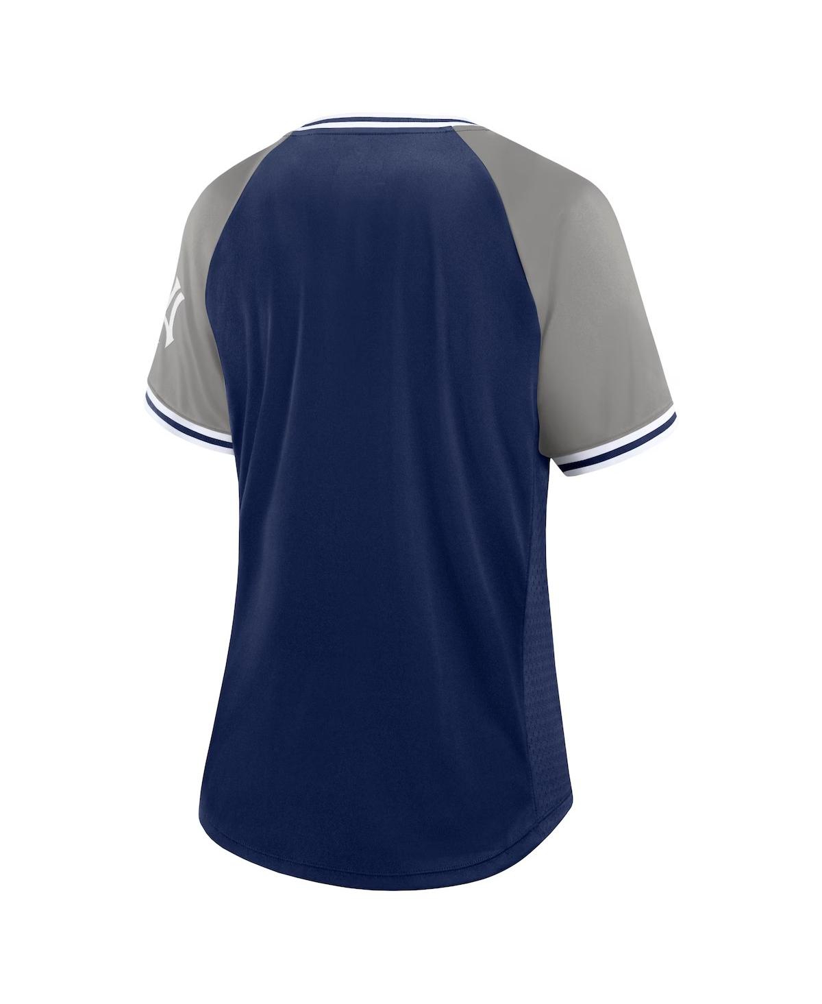 Fanatics Women'sNew York Yankees Glitz Glam League Diva Raglan V-Neck T-Shirt - Navy