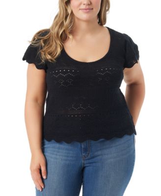 Jessica Simpson - Trendy Plus Size Jette Pointelle Short-Sleeve Sweater Top