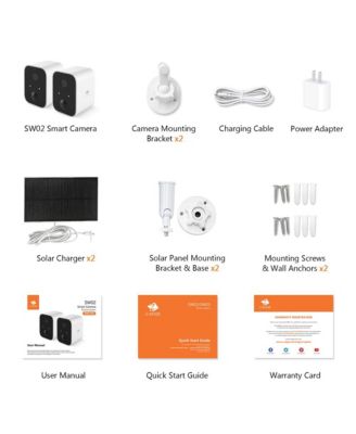 SW02 2 Packs 1080P Full HD Wireless Smart Cameras with Solar Panels, Supports Night Vision, Wi-Fi and Smartphone App