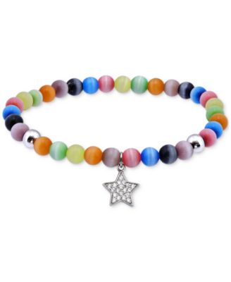Giani Bernini - Cubic Zirconia & Multicolor Catseye Star Dangle Stretch Bracelet in Sterling Silver