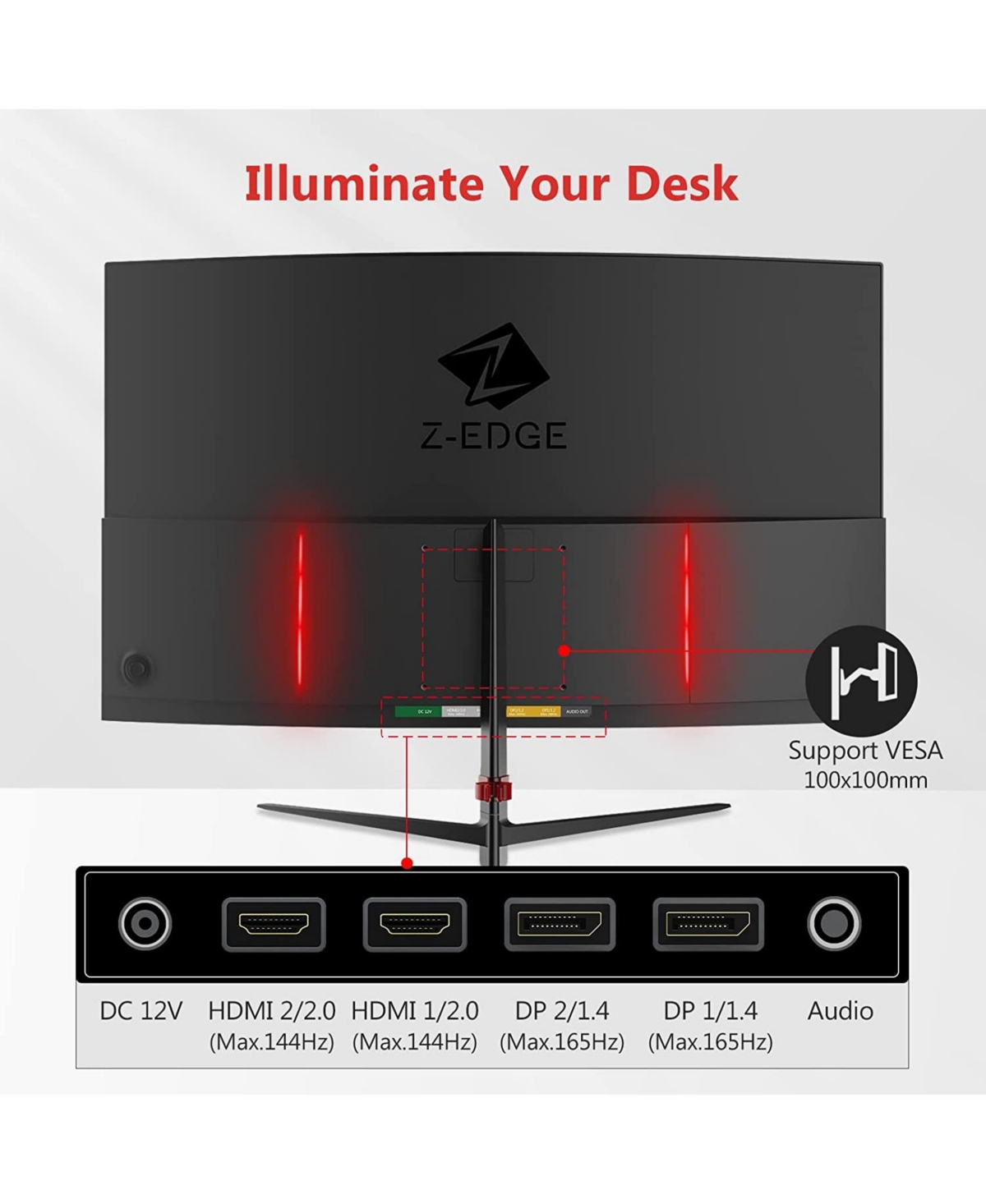 Z-edge inch 2K 2560 x 1440 165Hz 1ms Curved Gaming Monitor