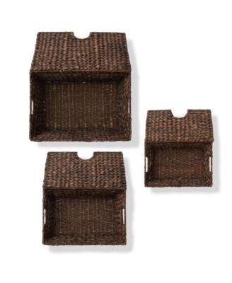 Set of 2 Water Hyacinth Storage Baskets (Medium/Large),  Multipurpose Organizer Totes with Tapered Bottoms and Removable Lids