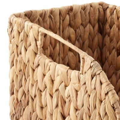 (Set of 2) Water Hyacinth Pantry Baskets with Handles - Natural, Medium and Large Size Woven Storage Baskets for Kitchen Shelves