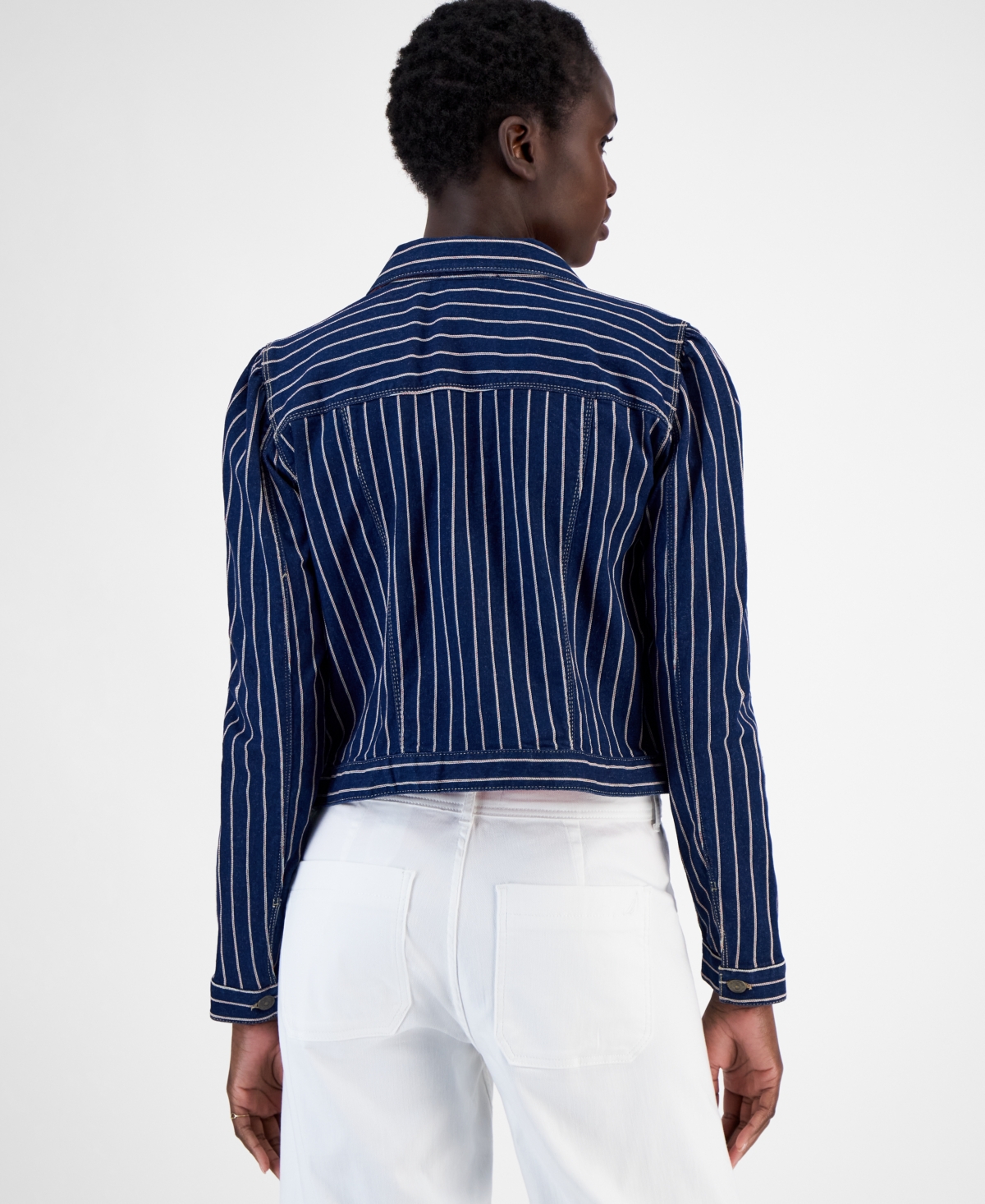Nautica Jeans Women's Striped Denim Puff-Shoulder Jacket