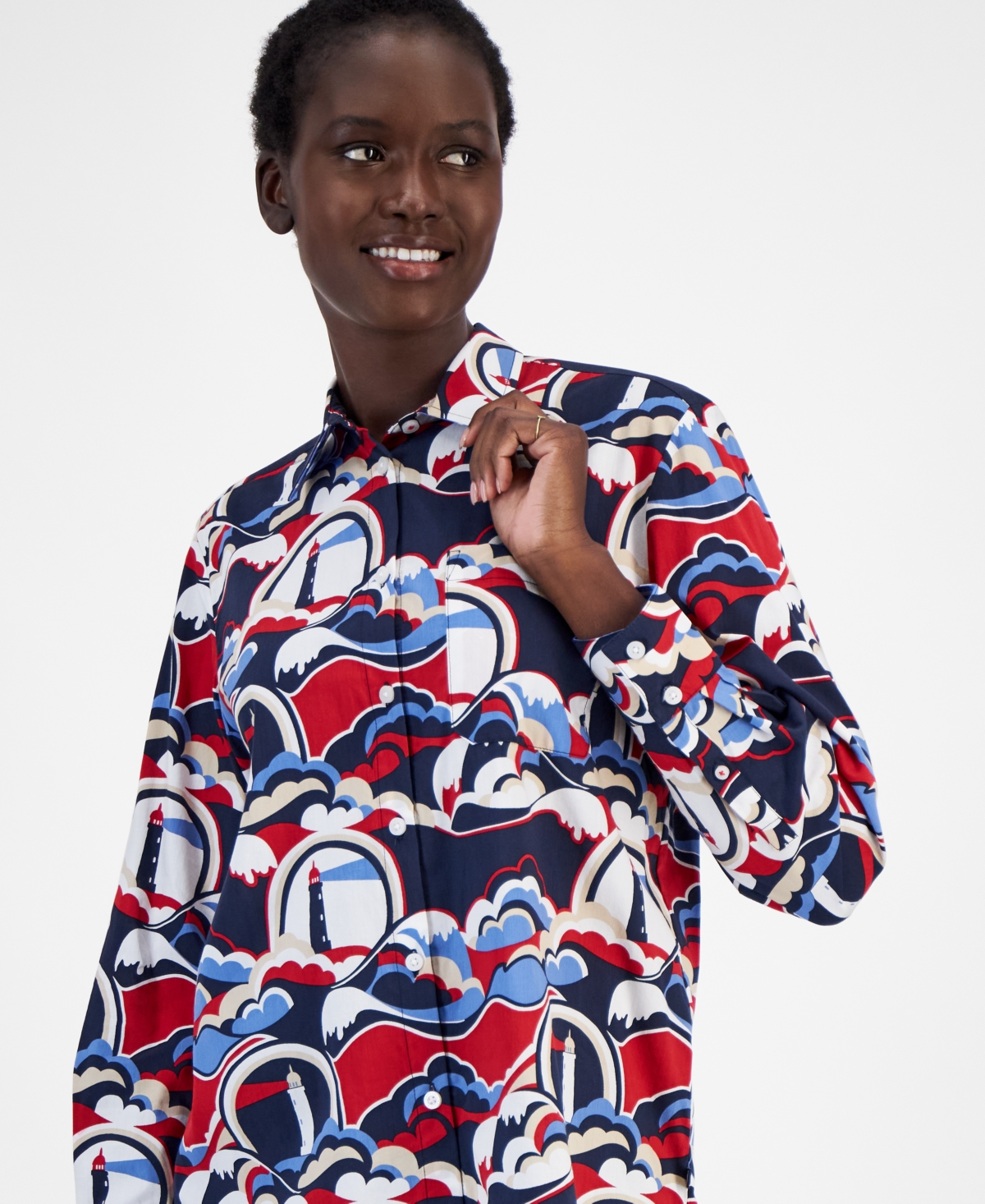 Nautica Jeans Women's Lighthouse-Print High-Low-Hem Shirt