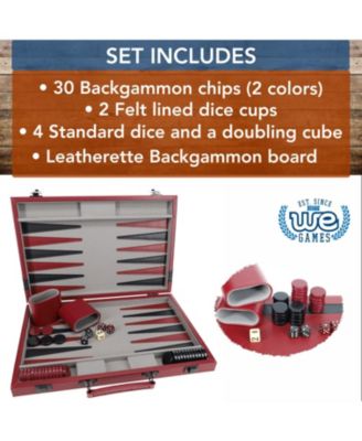 Burgundy/Black Leatherette Backgammon Set, 18 x 11 in. closed