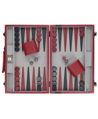 Burgundy/Black Leatherette Backgammon Set, 18 x 11 in. closed