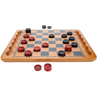 14 in. Red and Black Solid Wood Checkers Set, Grooves in Board