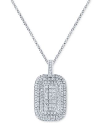 Macy's - Men's Diamond Cluster Dog Tag 22" Pendant Necklace (2 ct. t.w.) in 10k White Gold
