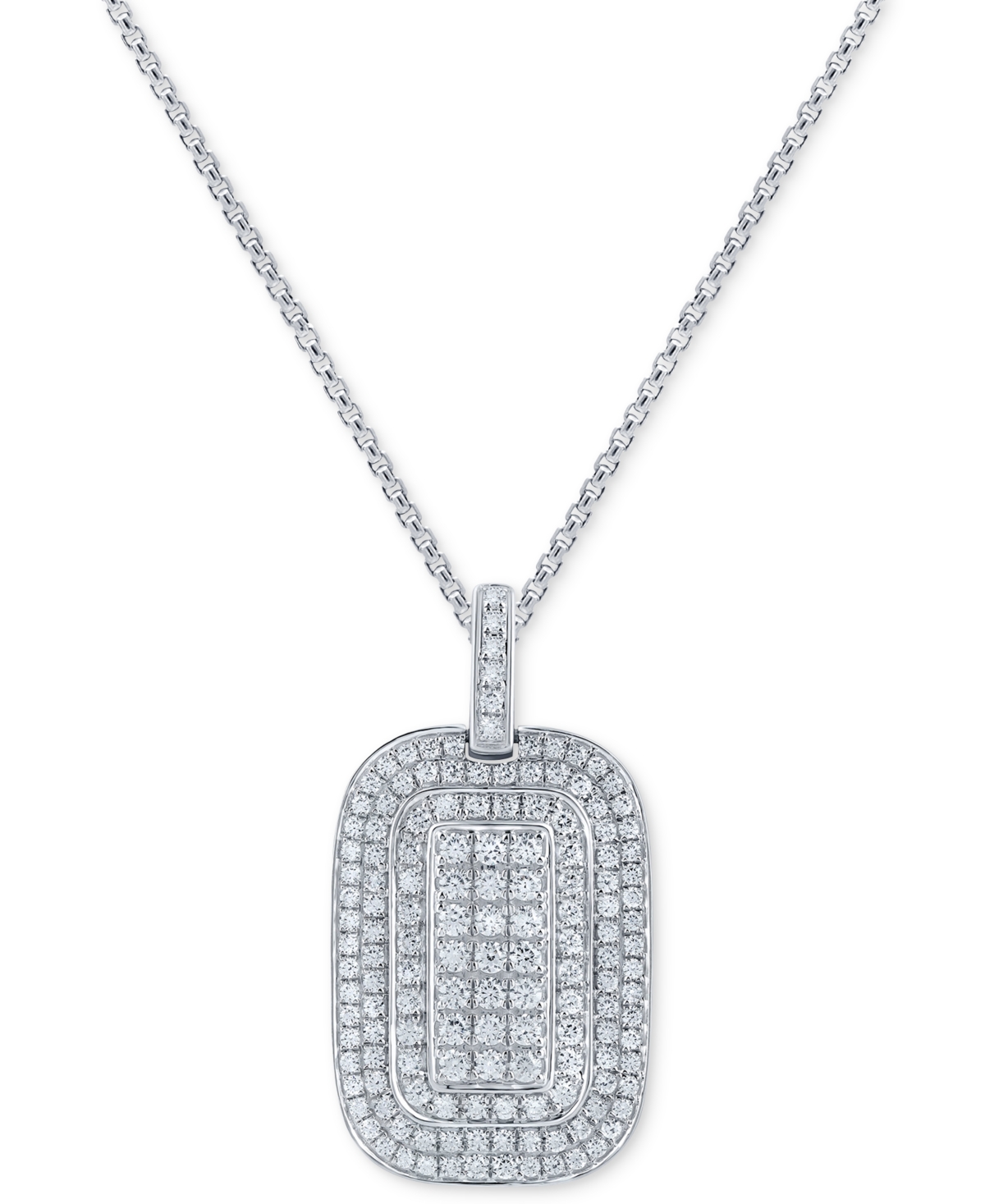 Macy's Men's Diamond Cluster Dog Tag 22" Pendant Necklace (2 Ct. T.w.) In 10k White Gold