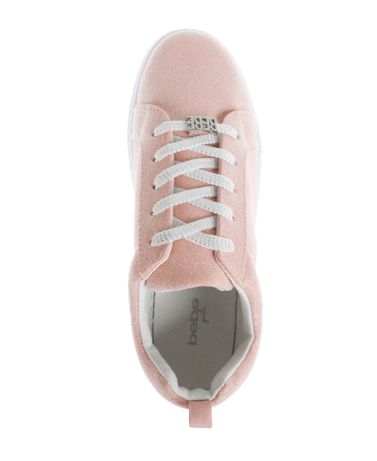 Bebe Big Girl's Low Profile Sneaker in Glitter Canvas with Outsole Printing Glitter Sneakers