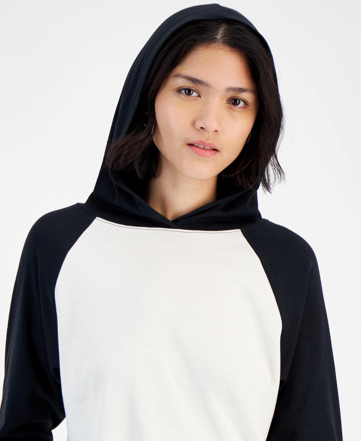 Hippie Rose Juniors' Raglan Knit Hoodie Tee -Black