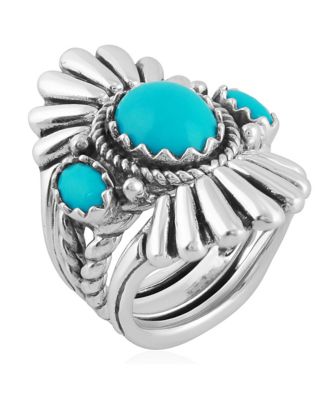 Genuine Sleeping Beauty Turquoise Sterling Silver Crown Ring, Sizes 5-10