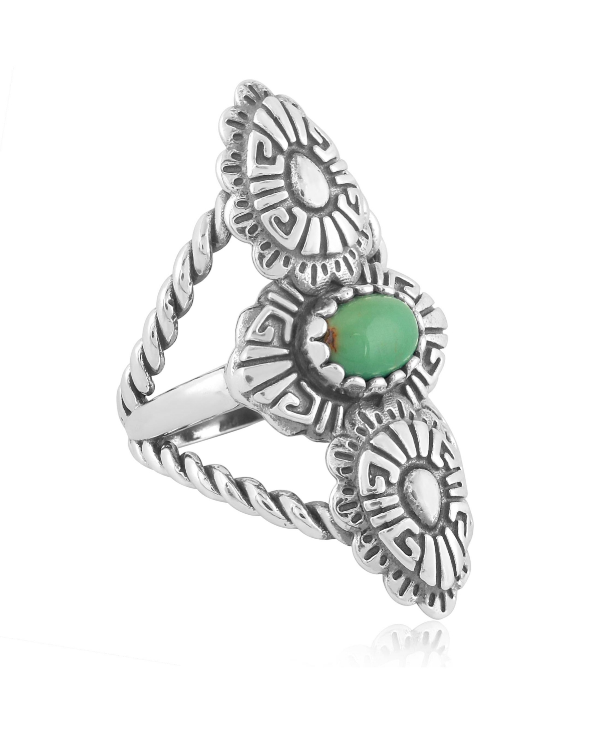 Genuine Gemstone and Sterling Silver Concha Rope Ring, Sizes 5-10 - Green turquoise