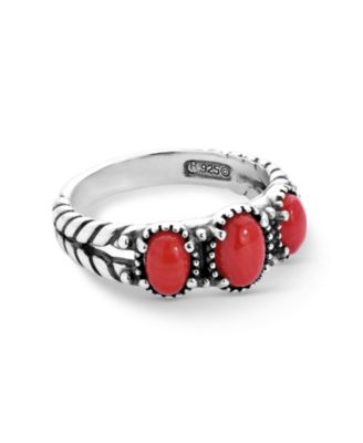 Sterling Women's Ring with Genuine Gemstone, 3-Stone Design, Sizes 5-10