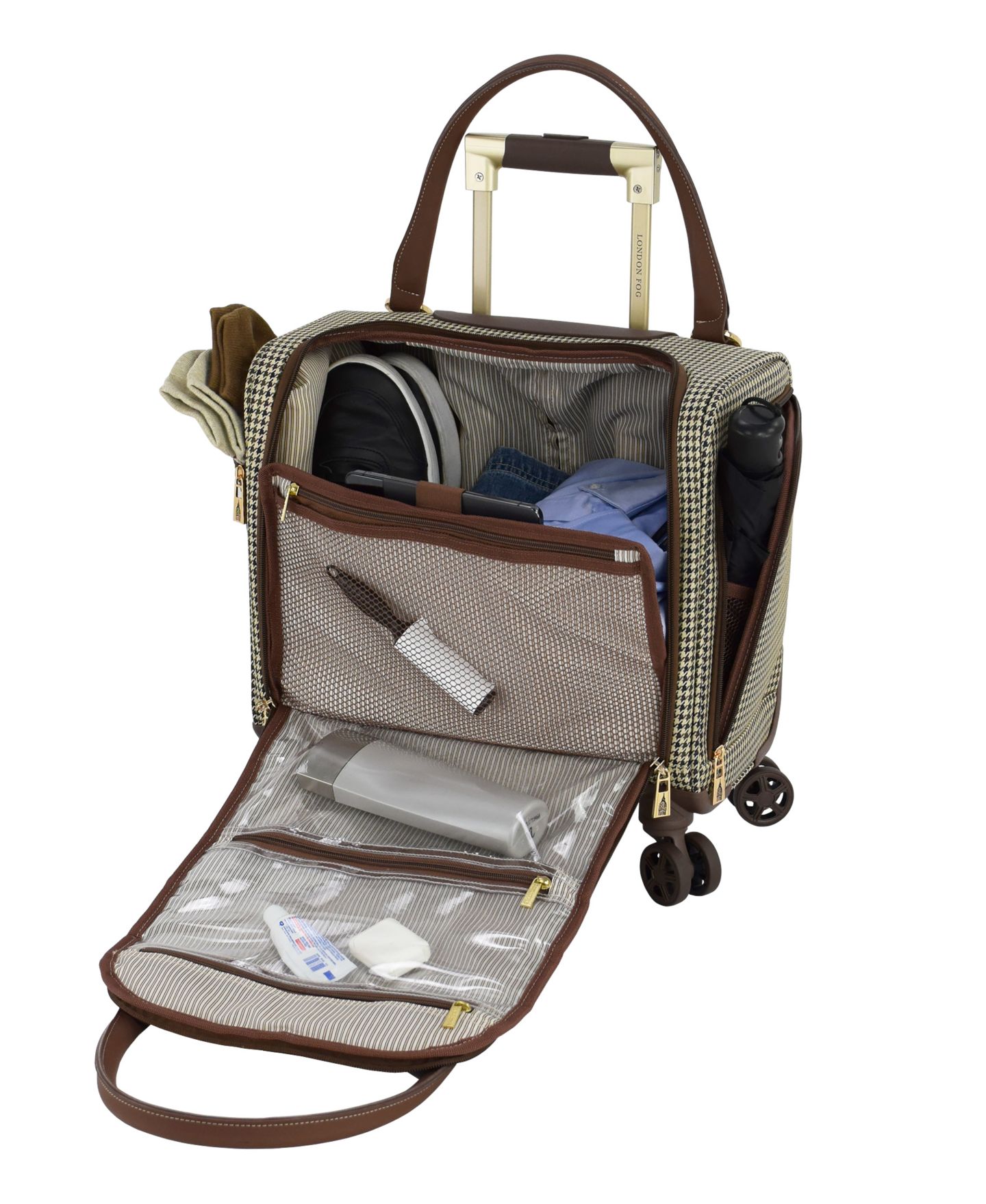 Сумка London Fog Cambridge 16" 8-Wheel underseater, цвет: Чёрный белая гусиная лапка — фото 5