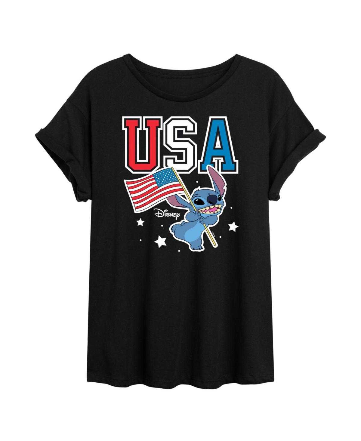 Trendy Juniors Lilo and Stitch Flag Graphic Oversized Tee - Black