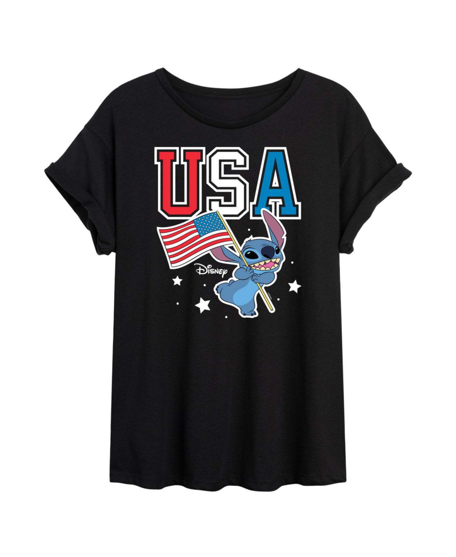 Trendy Juniors Lilo and Stitch Flag Graphic Oversized Tee