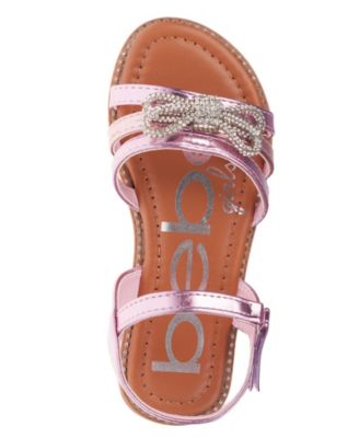 Bebe Big Girl's Strappy Sandal with Cute Rhinestone Tubular Bow Polyurethane Sandals
