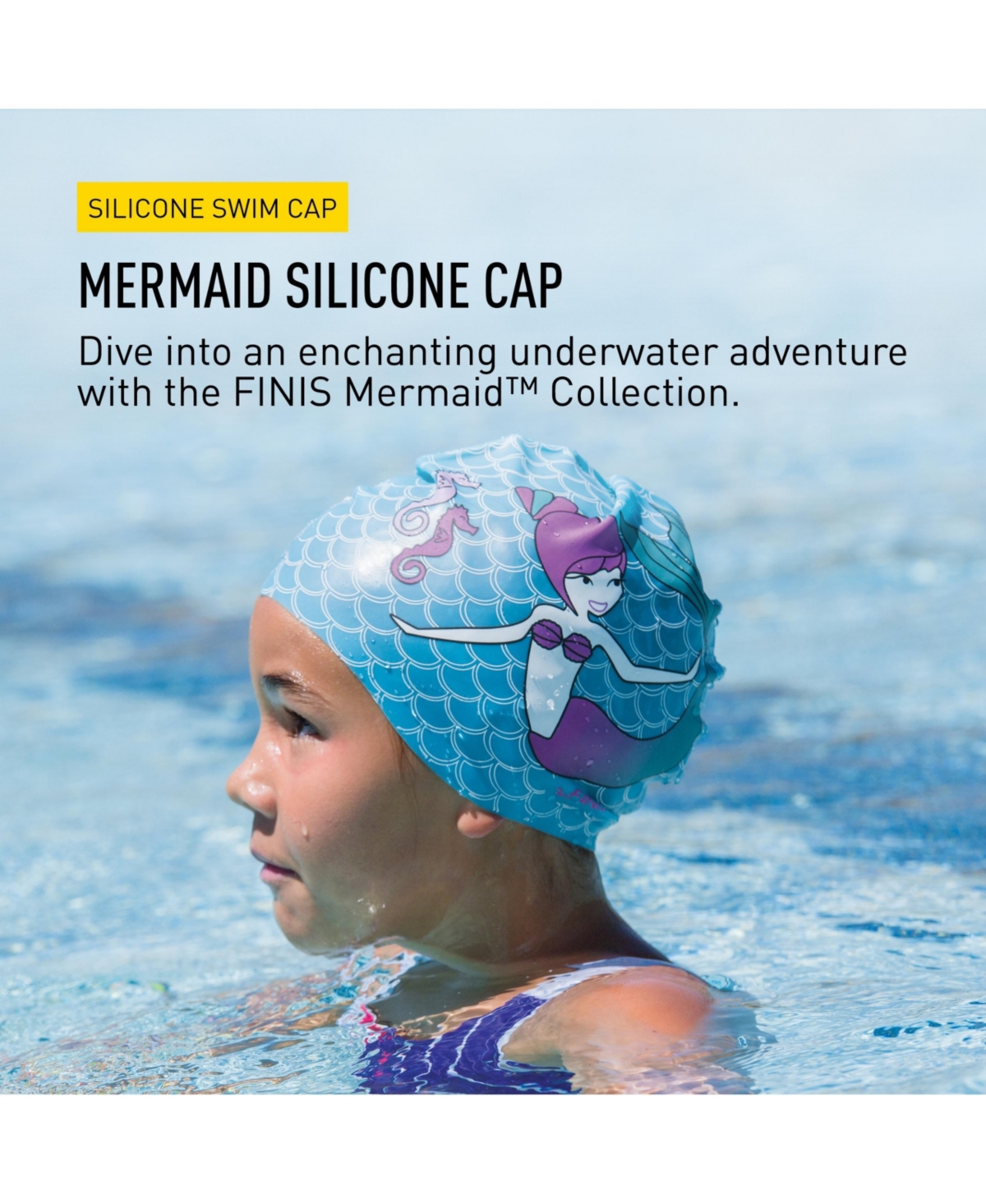 Finis Girls Mermaid Silicone Cap - Fun Swim Cap with a Universal Fit - 100% Silicone Swim Cap with Rippled Edge for a Watertight Seal - Swimming Pool