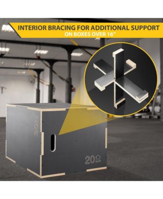 3 in 1 Non-Slip Wood Plyo Box, 20" x 18" x 16", Gray, Jump Plyometric Box for Training and Conditioning