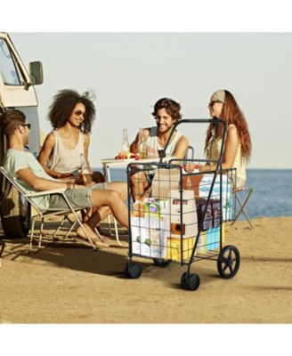 Folding Shopping Cart with Swiveling Wheels and Dual Storage Baskets