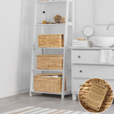 Set of 3 Water Hyacinth Storage Baskets with Lids, Natural - Small, Medium, Large - Decorative Bins for Bathroom, Closets, Laundry, Shelves