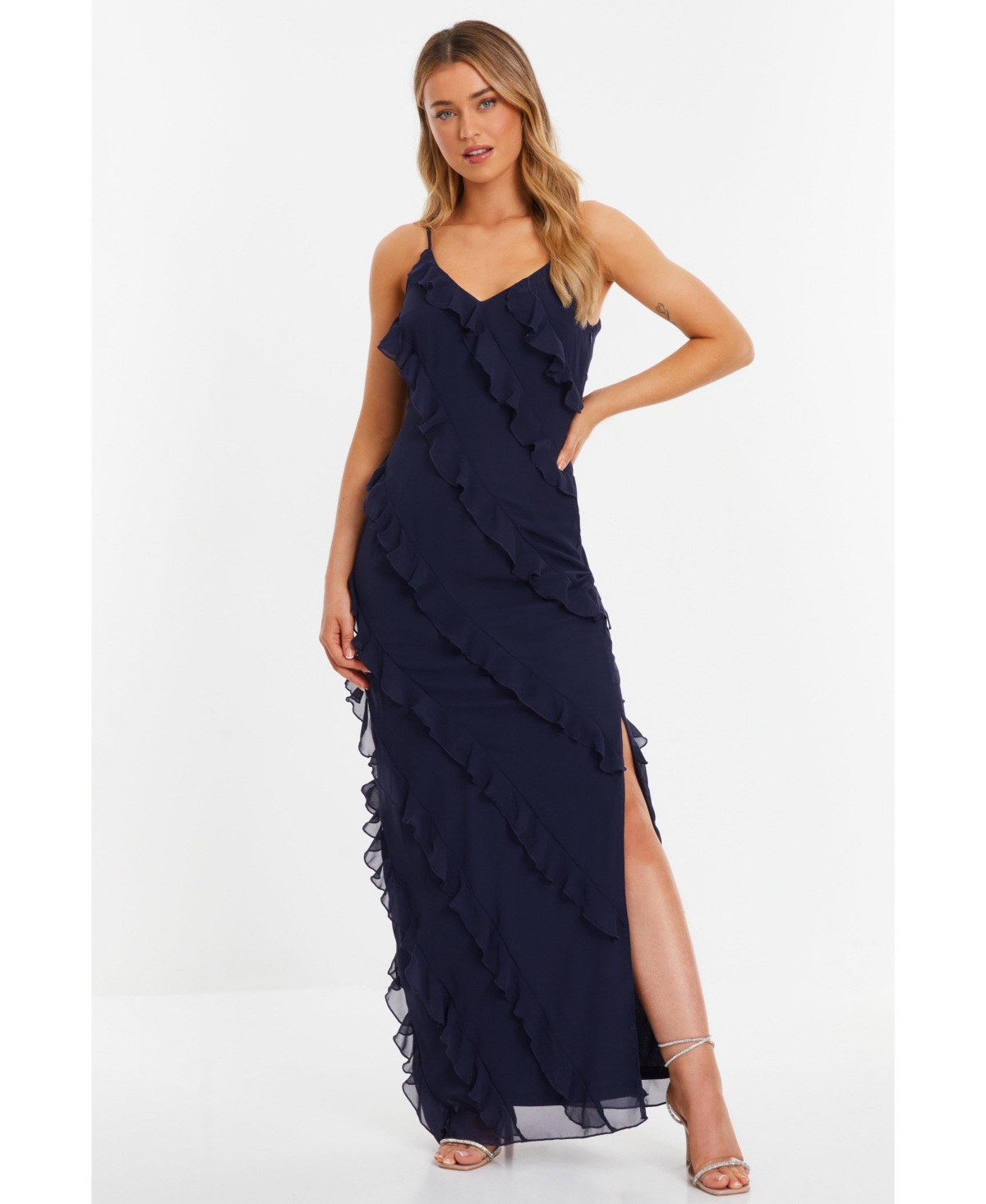 Women's Chiffon Ruffle Maxi Dress - Blue