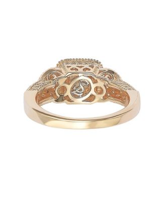 Suzy Levian Sterling Silver Cubic Zirconia Asscher Cut Brown Center Stone Ring