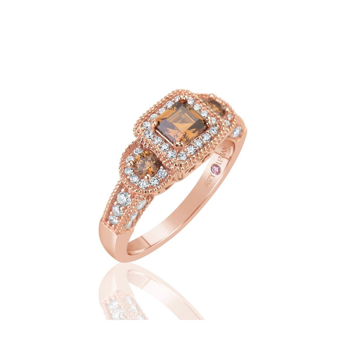 Suzy Levian New York Suzy Levian Sterling Silver Cubic Zirconia Asscher CutEngagement Ring - Brown
