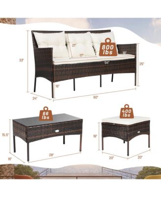 3PCS Patio Rattan Sectional Conversation Furniture Set w/ Off White Cushions