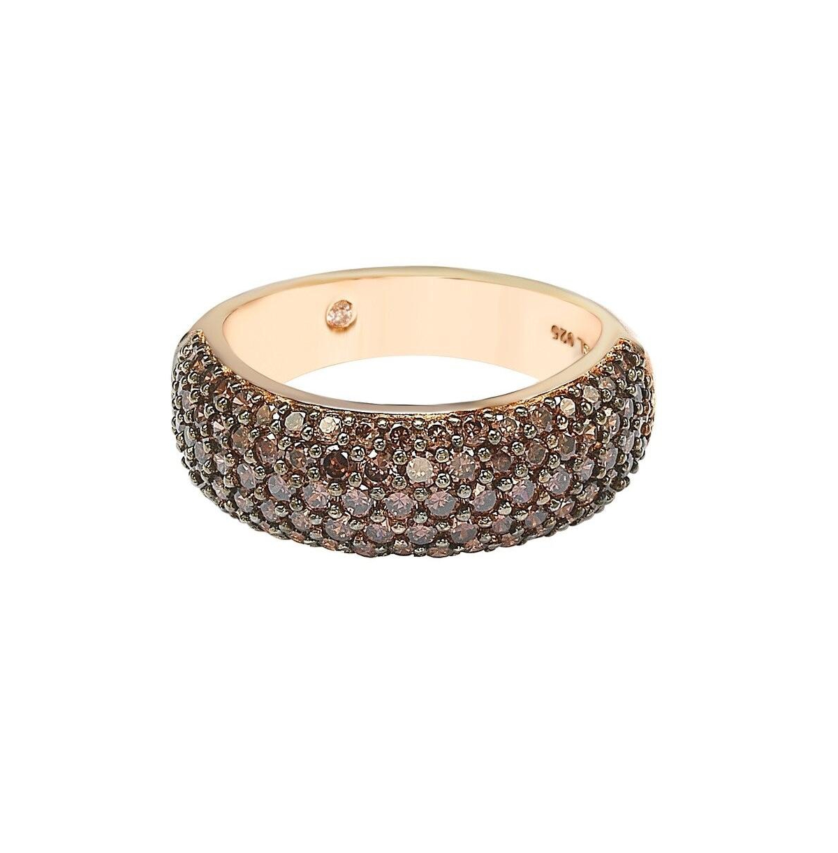 Suzy Levian New York Suzy Levian Sterling Silver Cubic Zirconia Pave ThickBand Ring - Brown