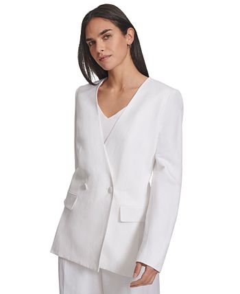 Calvin Klein Women's Collarless Single-Snap Blazer Blue Size 2