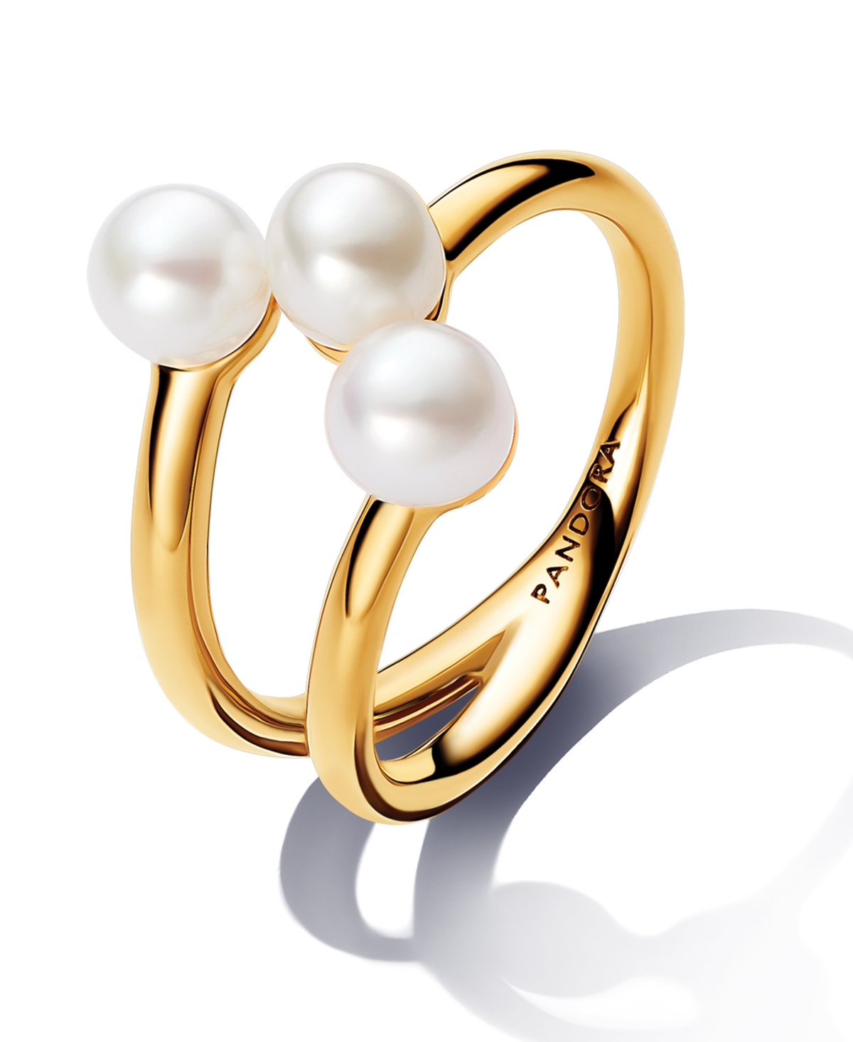 Pandora Treated Freshwater Cultured Pearl Open Ring In 14k Gold-plated In Gold
