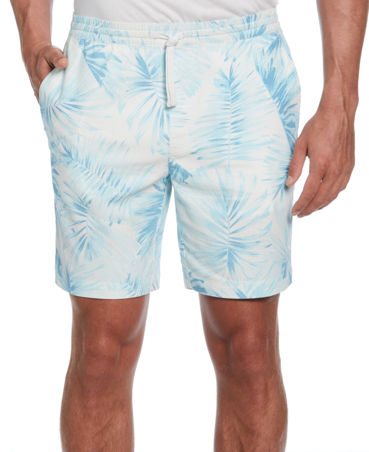 Cubavera Men's Palm Print Drawstring 8" Shorts In Aqua Esque