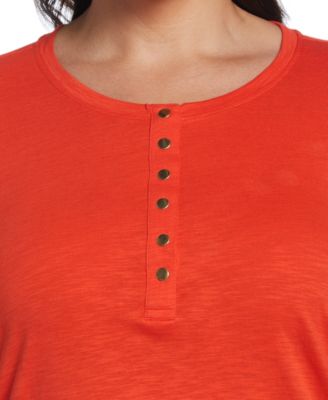 Plus Size Cotton 3/4 Sleeve Henley Top