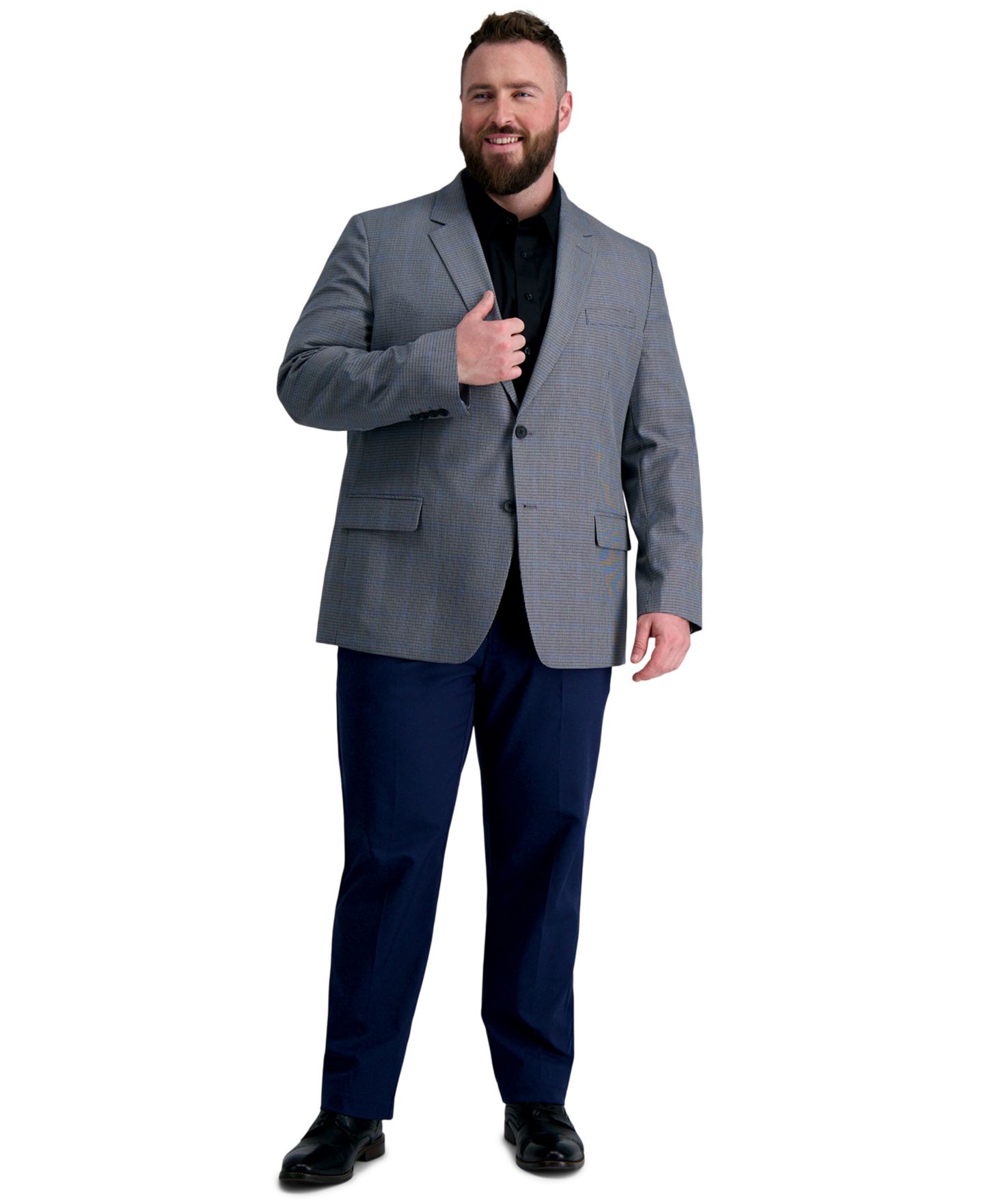 Мужская рубашка Haggar Big & Tall Classic-Fit Premium Comfort Dress Shirt, цвет: Чёрный однотонный — фото 2