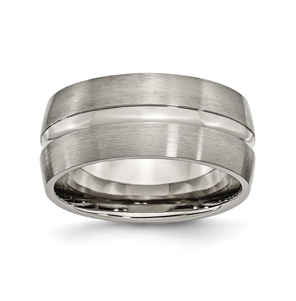 Titanium Brushed and Polished Grooved Wedding Band Ring - Grey