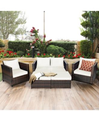 5 Pieces Patio Rattan Furniture Conversation Sets with Removable Cushions