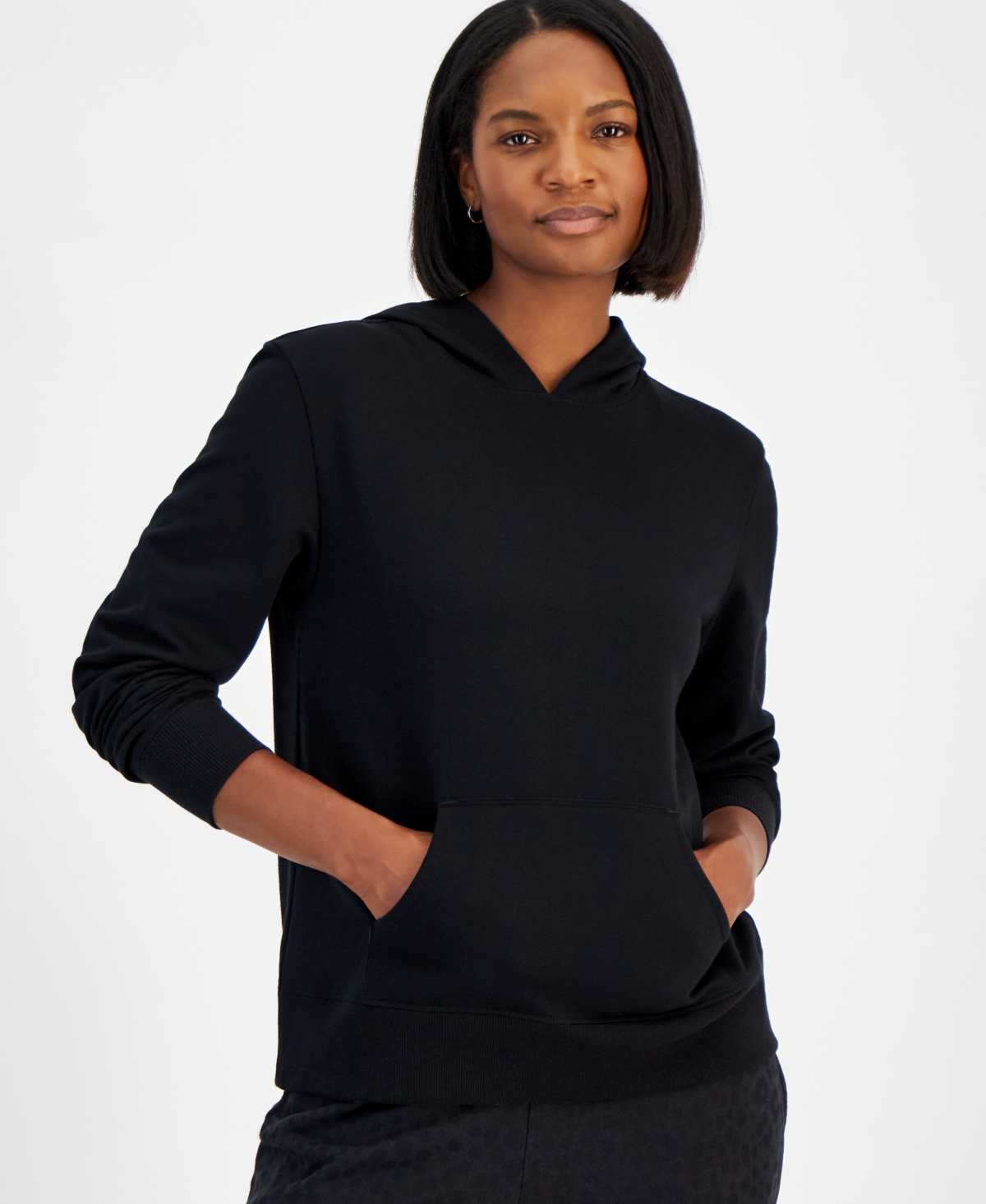 Id Ideology Women's Kangaroo-pocket Fleece Hoodie, Created For Macy's In Deep Black