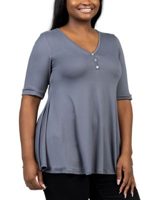 Plus Size Elbow Sleeve Henley Tunic Top