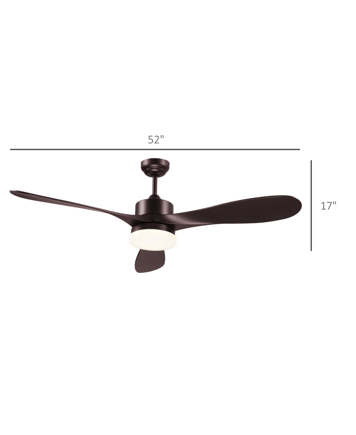 Homcom Reversible Indoor Ceiling Fan with Light, Modern Mount Led Lighting Fan with Remote Controller, for Bedroom, Living Room,- Brown