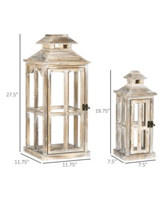 2 Pack 28"/20" Large Lantern Decorative, Fir Wood Outdoor Lantern