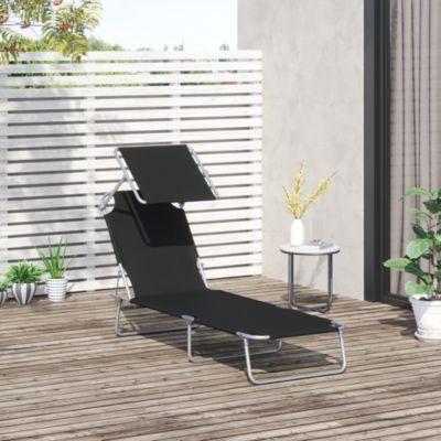Outdoor Chaise Lounge ning Chair, Folding W/ Sun Shade,