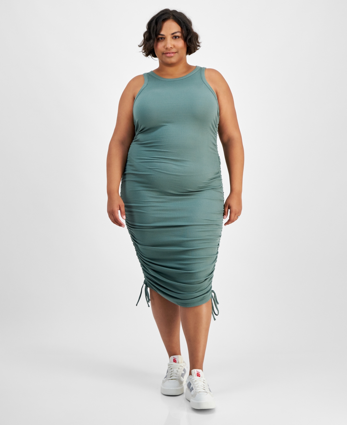 Trendy Plus Size Ribbed Side-Ruched Racerback Bodycon Dress - Laurel Wreath