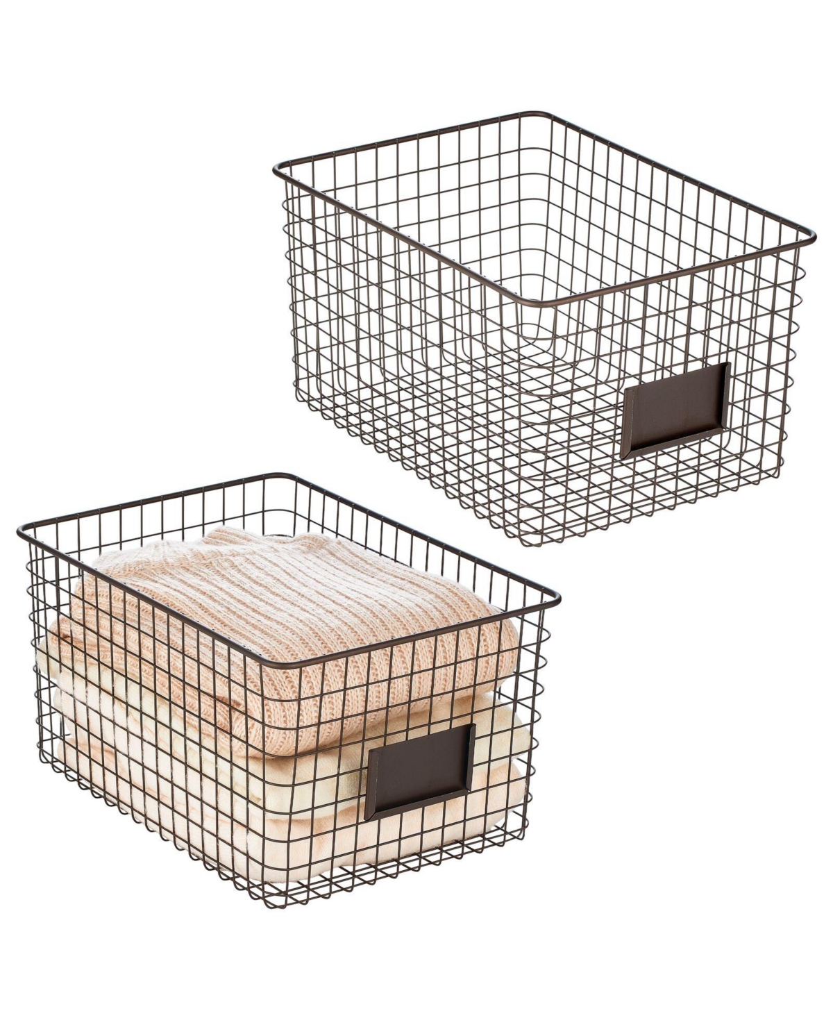 Bedroom Closet Storage Organizer Basket with Label Slot, 2 Pack - Bronze