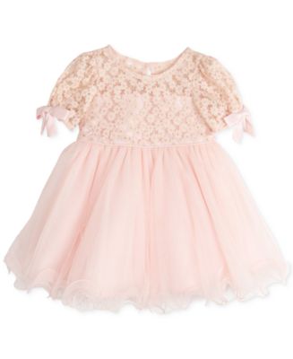 Rare Editions Baby Girls Embroidered Flower and Glitter Mesh Dress - Macy's