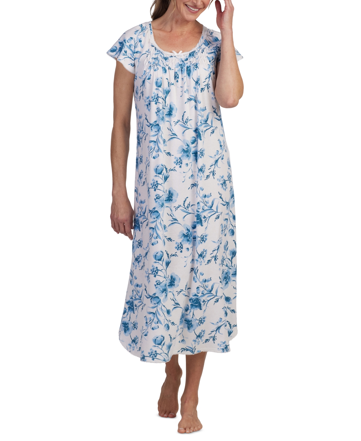Women's Cap-Sleeve Floral Nightgown - Blue Floral