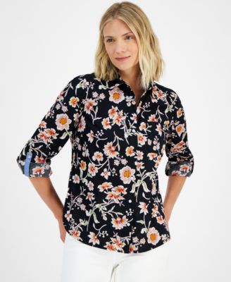Nautica Jeans - Women's Floral Print Cotton Button-Front Shirt